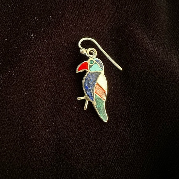 Peruvian Silver Lapiz Lazuli Inlay Parrot Bird Earrings - Picture 2 of 6